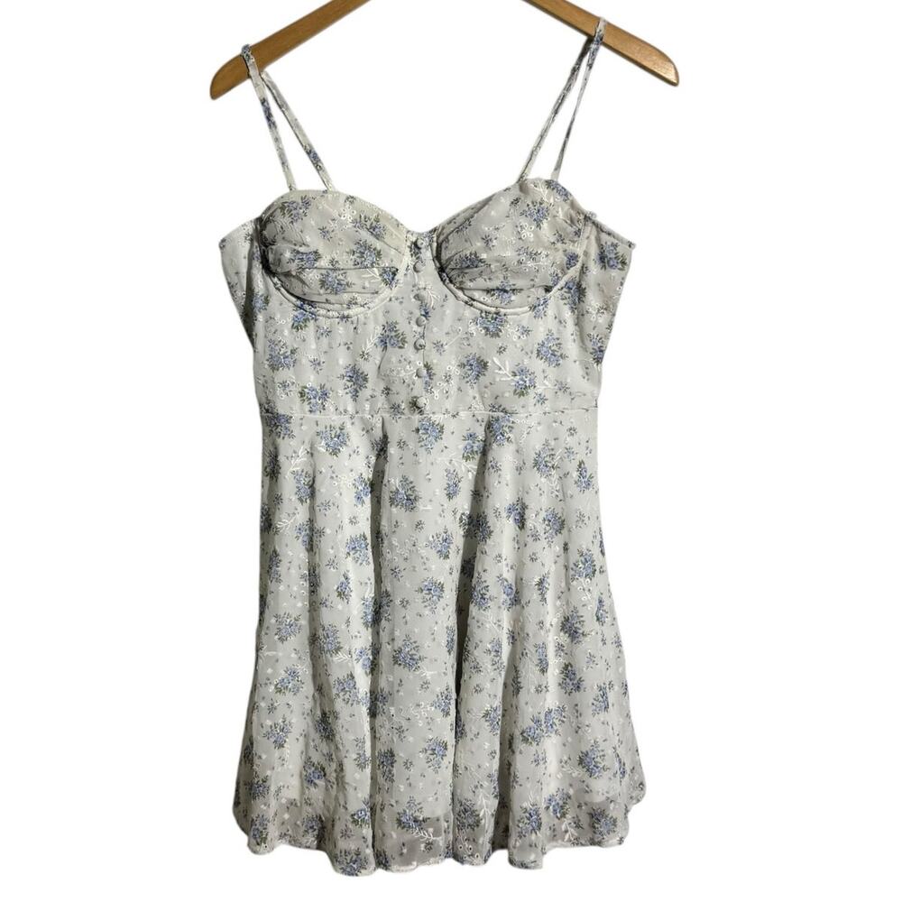 Windsor Milkmaid Coquett Mini Dress Women M White Blue Feminine Floral Romantic